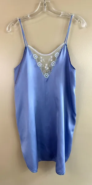 Vtg Cinema Etoile Purple Satin Chemise Slip Dress Floral Embroidered S 80s 90s thumbnail 1