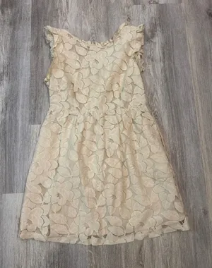 Tulle Womens Cream Floral Lace Ruffle Sleeveless Mini Dress Size‎ Large thumbnail 1