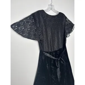 Vintage 1990s Ms. Choice Black Lace & Velvet Maxi Dress Made in USA large thumbnail 6