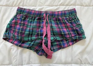 Aerie Shorts Retro Y2K Womens XS Micro Mini Pink Green Plaid 100% Cotton Dainty‎ thumbnail 1
