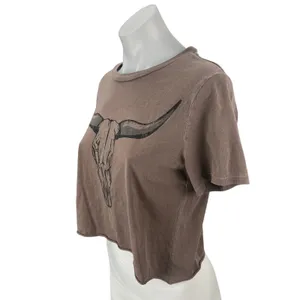 Vinyl Icons Women's Brown Graphic Short Sleeve Crew Neck Crop Tee T-Shirt Top M thumbnail 3