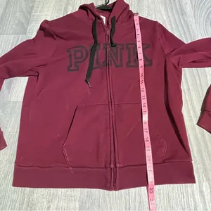 Victoria’s Secret PINK Burgundy Maroon Zip-Up Hoodie; Large Women’s thumbnail 6