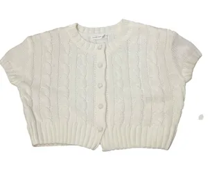 Altar'd State Ivory Short Sleeve Cable Knit Cropped Button Cardigan thumbnail 1