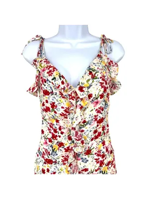ASTR The Label Ditsy Floral Coquette Ruffle Mini Dress White Multicolor Size XS thumbnail 3