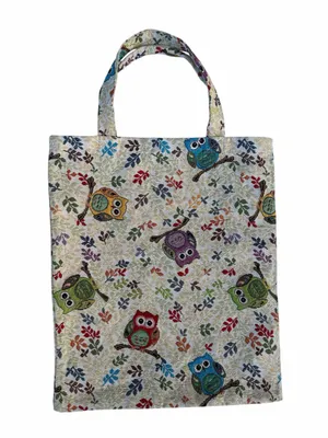 Owl Print Canvas Tapestry Tote Book Bag thumbnail 2