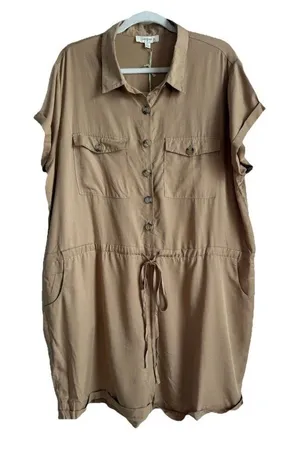 Umgee Women's‎ Taupe Button Drawstring Waist Cuffed Hem Romper Plus Size XL NEW thumbnail 1