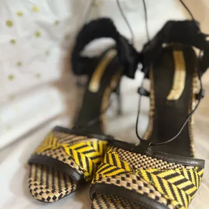 Zara Black and Yellow Woven Lace Up Sandals thumbnail 3