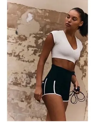 Free People Sporty Black High-Rise Athletic Shorts with White Trim thumbnail 4