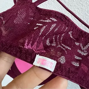 Victoria's Secret PINK Maroon Front Clasp Push-Up Strappy Back Bra 32C thumbnail 5