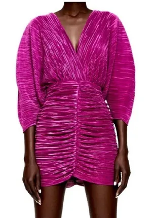 ZARA Purple Ruched Mini Dress thumbnail 1
