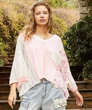POL Top Womens L Floral Crochet Knit Patchwork Boho Oversized Hippie Whimsigoth‎ thumbnail 1