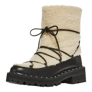 AQUA Fuzz Women’s Leather Lug Sole Sherpa Lace Up Winter Boot Black Size 6.5 thumbnail 2