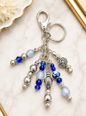 NEW One of a Kind Azure Harmony Handmade Beaded Bag Charm Keychain (#27) thumbnail 1