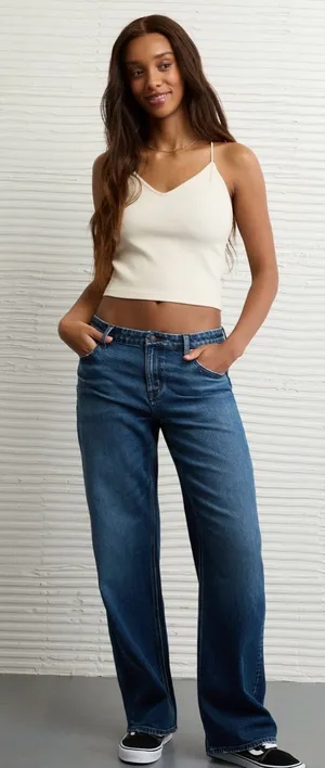 American Eagle Outfitters Mid-Rise Straight Leg Jeans Stove Pipe Dark Blue Wash thumbnail 1