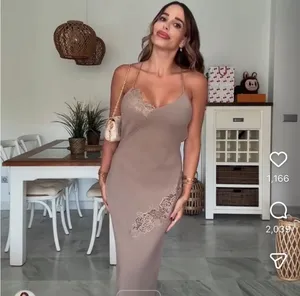 Zara Tan Lace Strappy Embroidered Midi Slip Dress thumbnail 6