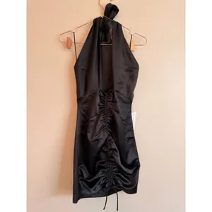 Bardot Mini Dress Women‎ Size 4 Black Lia Satin Halter Ruched Cutout Cocktail thumbnail 3
