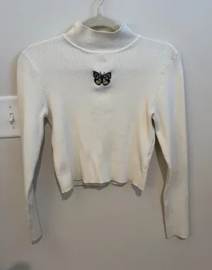 H&M Divided Cream Ribbed Mock Neck Sweater thumbnail 1