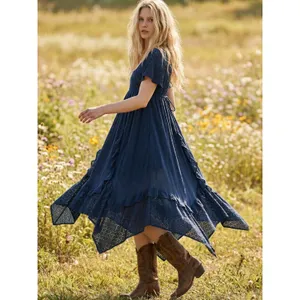 Free People Ethereal Bohemian Bring The Romance Maxi Dress Midnight Blue Large thumbnail 2