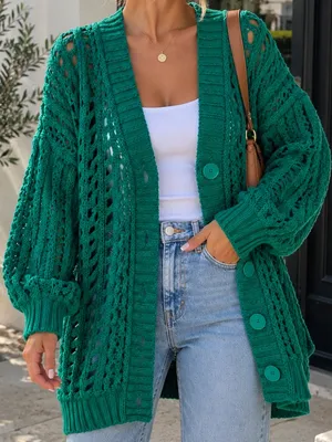 Maeve Anthropologie Teal Open Stitch Oversized Long Cardigan Sweater Small thumbnail 1