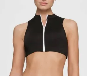 SKIMS‎ Sporty Zipper Swim Mock Neck Top - Onyx Black & White - Sz 4x NWT thumbnail 1
