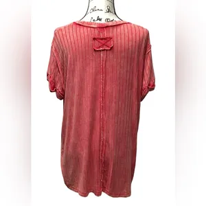 Zenana ribbed boat Neck Distressed raglan top Coral L/XL thumbnail 9