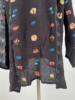 NWOT Johnny Was Biya Silk Embroidered Floral Boho Shirt Blouse Black Sz L thumbnail 8