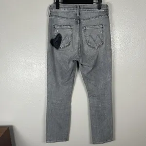 Mother Button Fly Dazzler Ankle Jeans Womens 26 Shadows In The Grass Gray Heart thumbnail 4