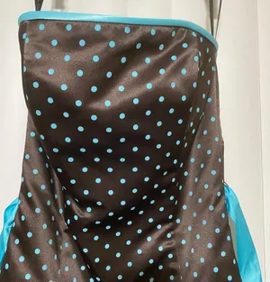 Jessica McLinton for Gunne Sax strapless brown with blue polkadox fit & flare dr thumbnail 2