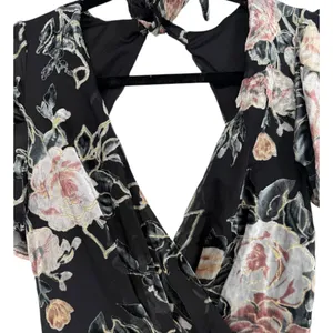 NWT Lulus Floral Velvet Burnout Maxi Dress Black Tie Back V Neck Size‎ XS Fairy thumbnail 8