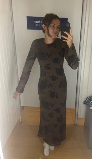 Brown Lace Open Back Maxi Dress thumbnail 1