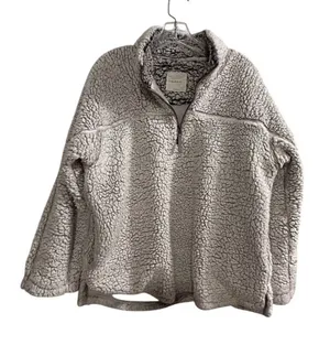 Elodie Women's Gray Sherpa Fleece 1/4 Zip Pullover‎ Jacket L thumbnail 1