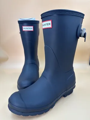 New Hunter Women's Navy Blue Original Short Back Adjustable Rain Boots Size 6 thumbnail 1