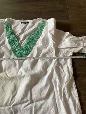 For Cynthia White Cotton Tunic w/ Mint Beaded V-Neck Detail, Size 2X thumbnail 3