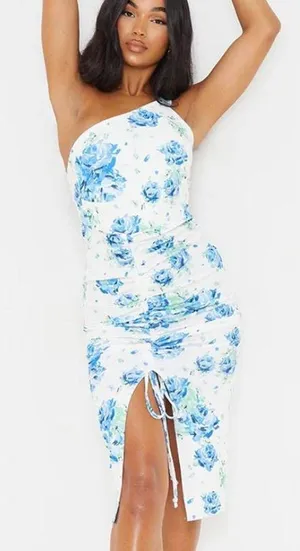 Pretty Little Thing one shoulder ruched floral dress- new with tag thumbnail 1