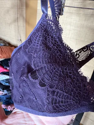 NWT Anemone Purple Lace Triangle Bralette Front Closure Criss Cross Back Small thumbnail 6