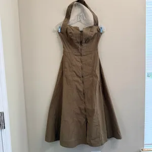Anthropologie‎ Zip-Front Corset Midi Dress Womens XS Smocked Back Halter Olive thumbnail 3