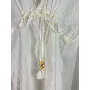 Aerie Women's Beach Coverup Top V Neck Tassel Front White XS‎ NWT thumbnail 2
