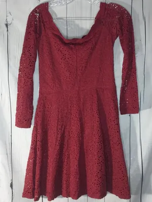 Hollister Burgundy Lace Long Sleeve Fit & Flare Skater Mini Dress NWT thumbnail 8