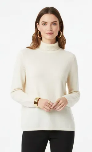 100% Cashmere Parisian Ivory Cream Long sleeve Mock Turtleneck Sweater L thumbnail 1