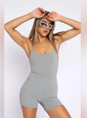 White Fox Clearly Into You Ribbed Playsuit - Grey thumbnail 2