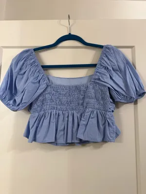 Altar'd State Blue Puff Sleeve Top thumbnail 7