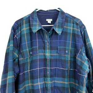 LL Bean Blue Plaid Fleece Lined Flannel Snap Shirt Jacket Shacket Women 1X thumbnail 4