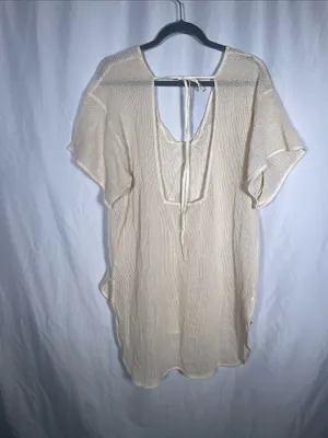 Celandine Anthropologie Womens Embroidered Mesh Cream Swim Coverup Mini Dress Xs thumbnail 5