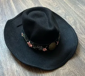 Floral Embroidered Western Hat Black thumbnail 1