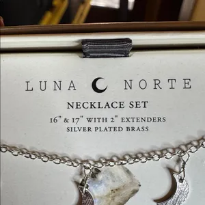 NIB Luna Norte Moonstone Crescent Moon Layered Necklace Set Silver thumbnail 3