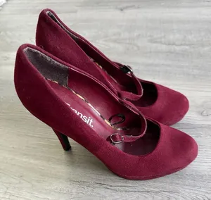 Transit Wine Faux Suede Mary Jane Heels with Buckle Size 7.5 thumbnail 1