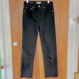 RE/DONE 70s High Rise Stove Pipe Washed Noir Black Raw Hem Jeans 26💛🎀 thumbnail 15