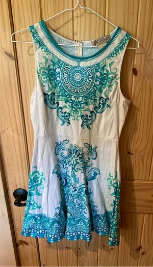 Flying Tomato White Dress with Teal Ornamental Print thumbnail 1