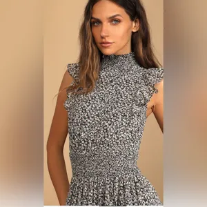 Lulus Evalina Black Floral Print Mock Neck Midi Dress Size Small thumbnail 4