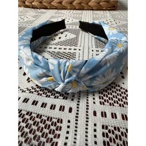 3PC Light Blue Knotted Headband Set - Daisies, Ribbed & Floral thumbnail 6